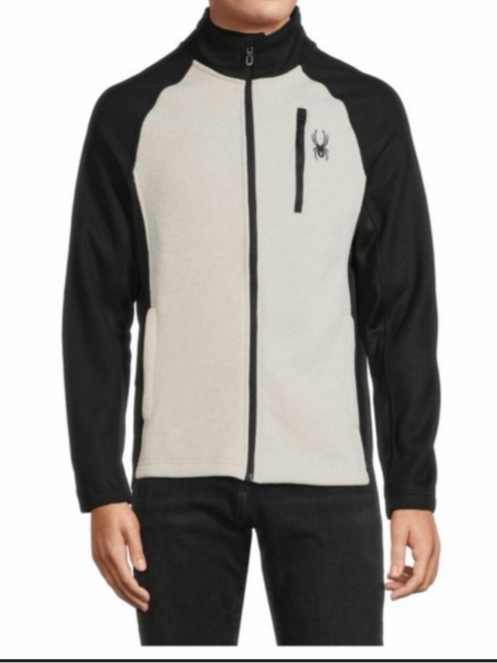 Spyder Men's Raider 2.0 Full Zip Jacket in the Oatmeal Heather and Black.